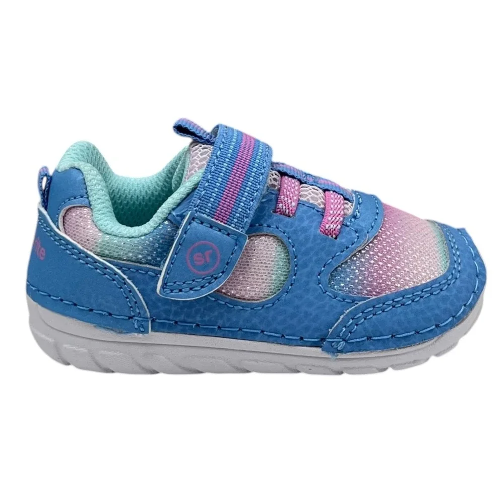 Stride Rite Baby Girls Leather Soft Motion Turbo Sneakers Size 3 Light Blue Pink